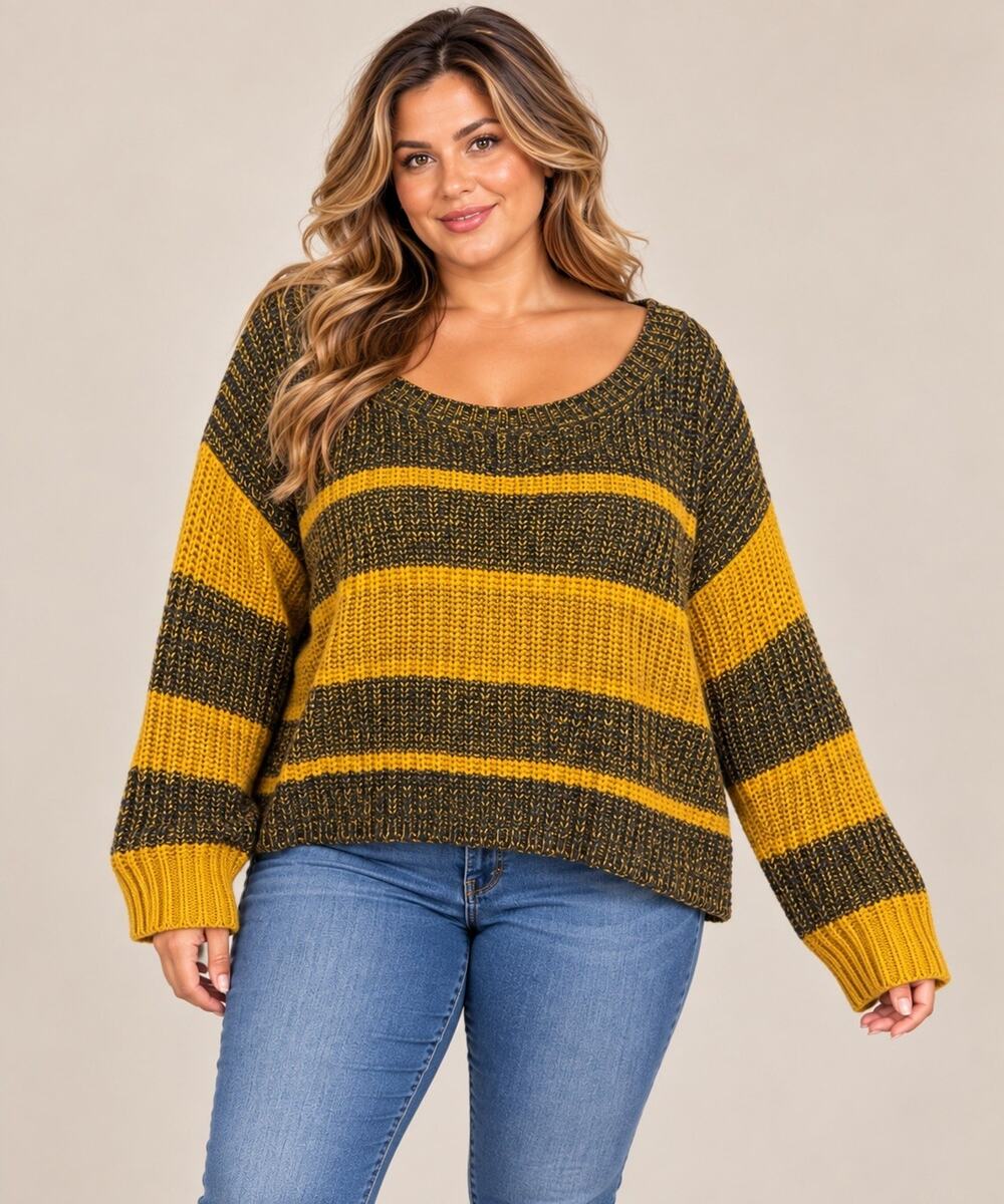 BDG Urban Outfitters L/G Mustard Black Striped Chunky Knit Oversized Sweater